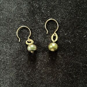 Elegant Gold and Green Pearl Earrings